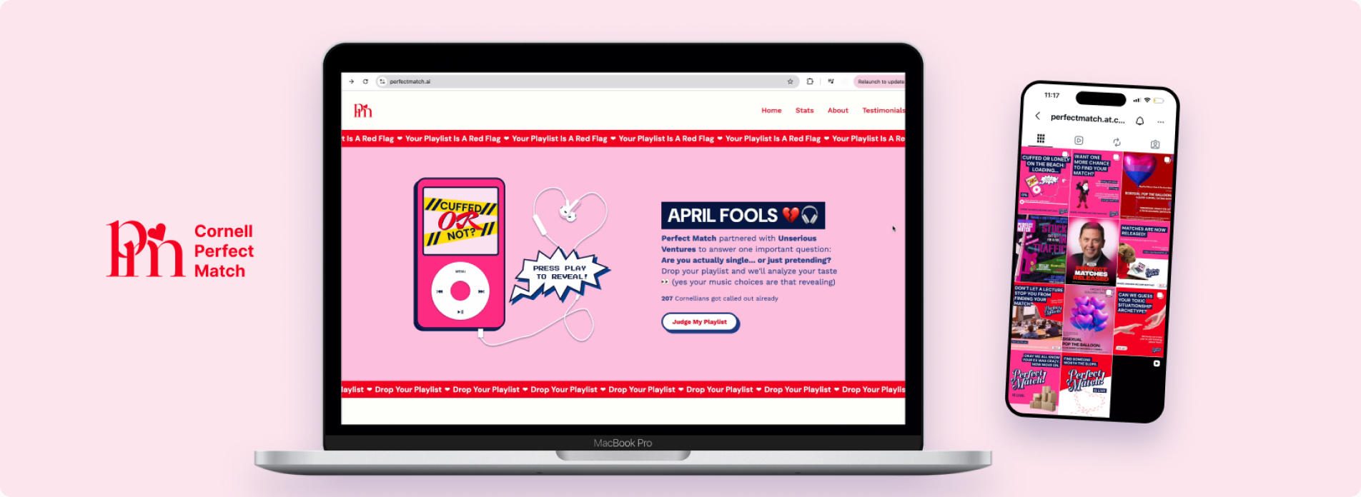 Perfect Match rebranded homepage and campaign in context.